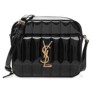 Saint Laurent YSL Vicky Monogram Black Patent Leather Gold Crossbody Camera Bag